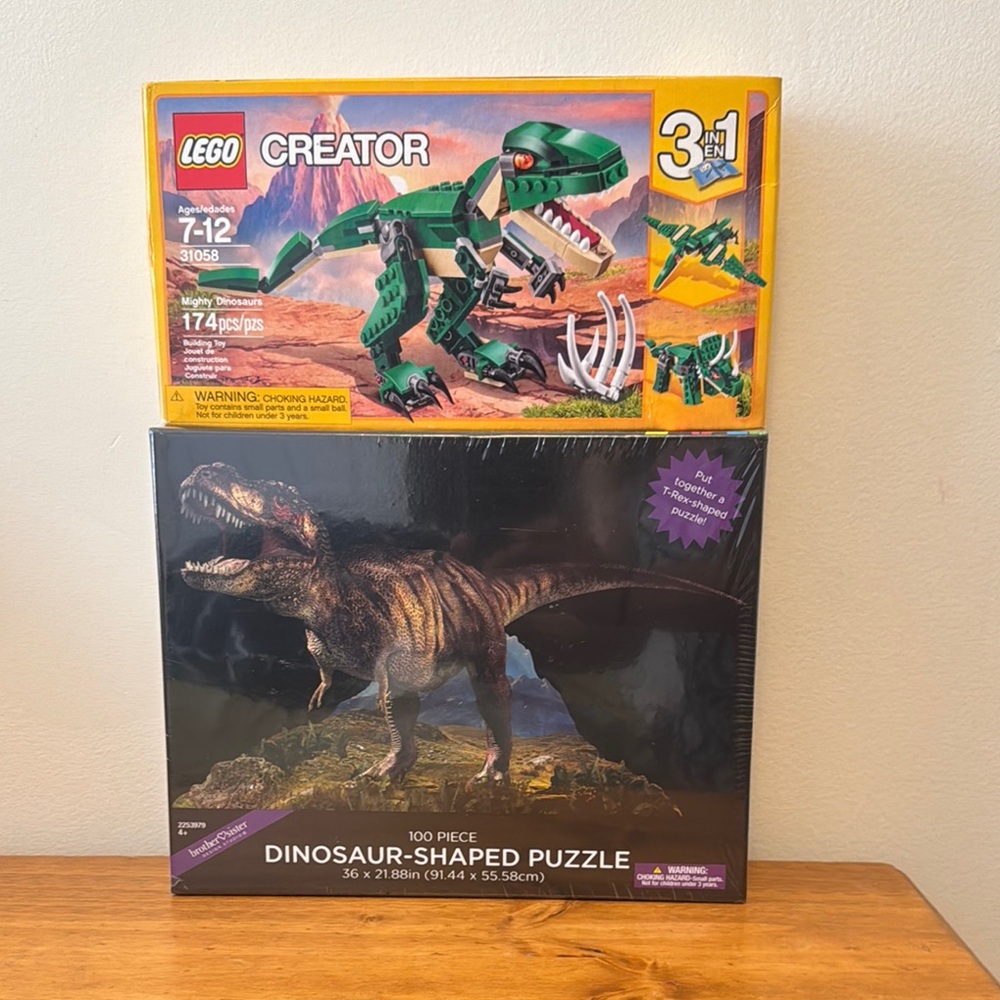 BOGO LEGO 3-in-1 Green Dinosaur Set AND T-Rex Dinosaur Shaped Puzzle!